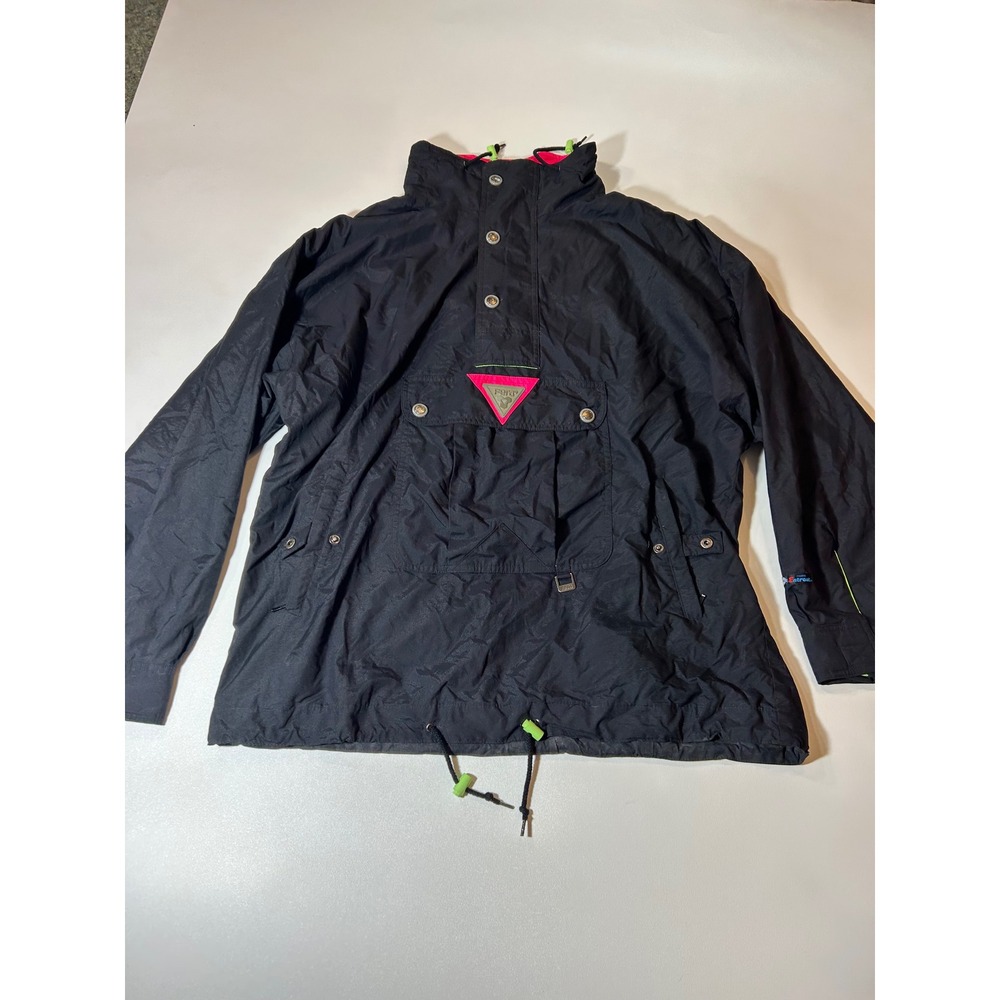 Fera Skiwear Anorak Pullover Mens ML/42 Black Neon Entrant Fabric Vintage